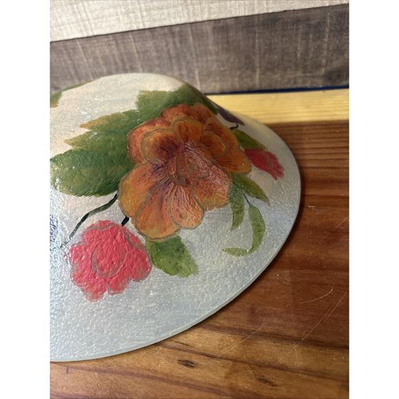 Beautiful Floral Handpainted Glass Bowl 14” Wide - Picture 8 of 10
